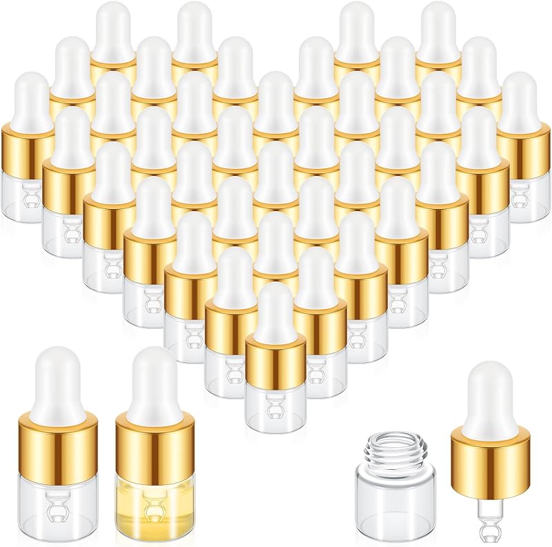 Didaey 100 frascos conta-gotas de vidro, 1 mL, Champagne Gold