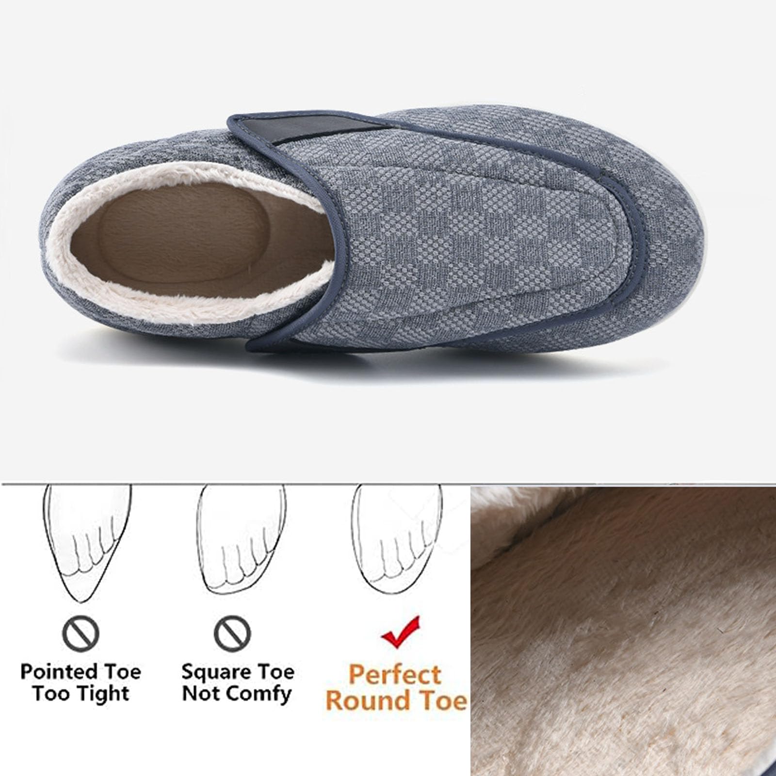 bumuam Zapatos para diabéticos para pies hinchados,Zapatos Cálidos para Diabéticos, Zapatos Ajustables para Pies Hinchados de Ancianos EU 37.5(24.5cm/9.6in)