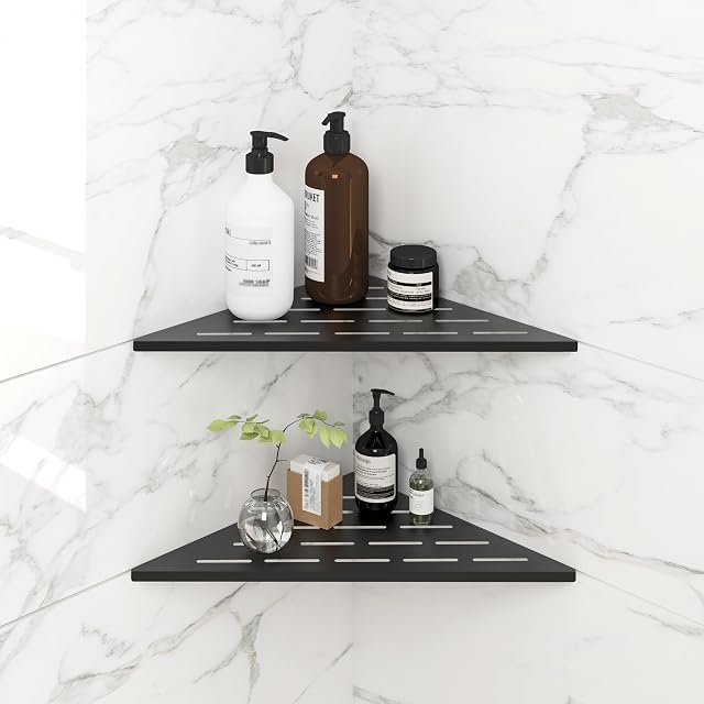FerdY 2-Pack 10 Matte Black Recessed Corner Shower Shelf for Tiled Bathroom Walls 304 Stainless Steel Floating Shower