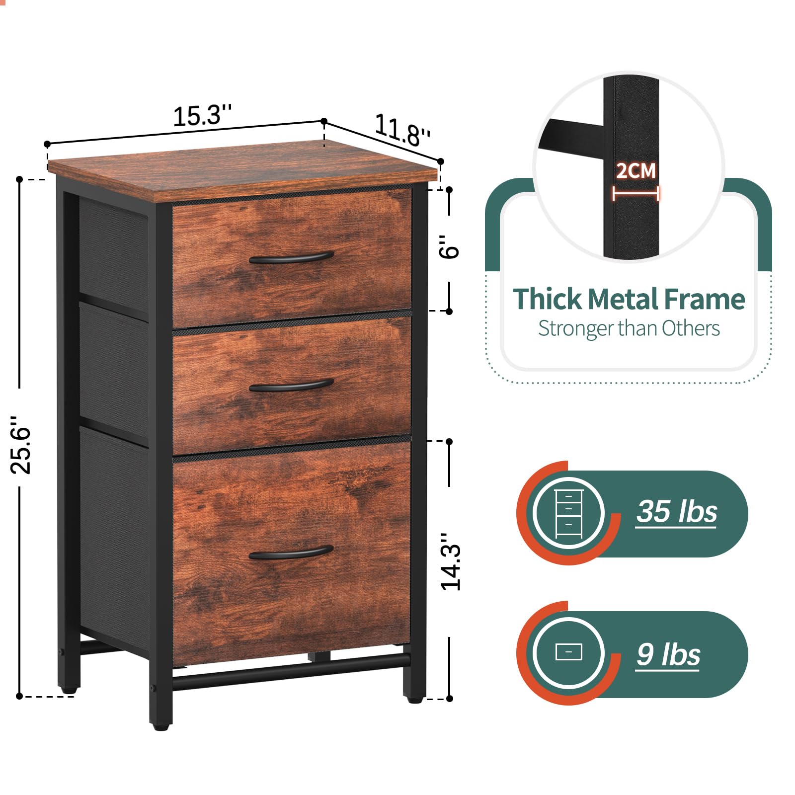 Yoobure Nightstand with Drawer, Night Stand Bedside Table with 3 Storage Drawers, Kid Nightstand with Three Fabric Drawer Modern Night Table, Bed Side Tables for Bedroom, Dorm and Small Spaces