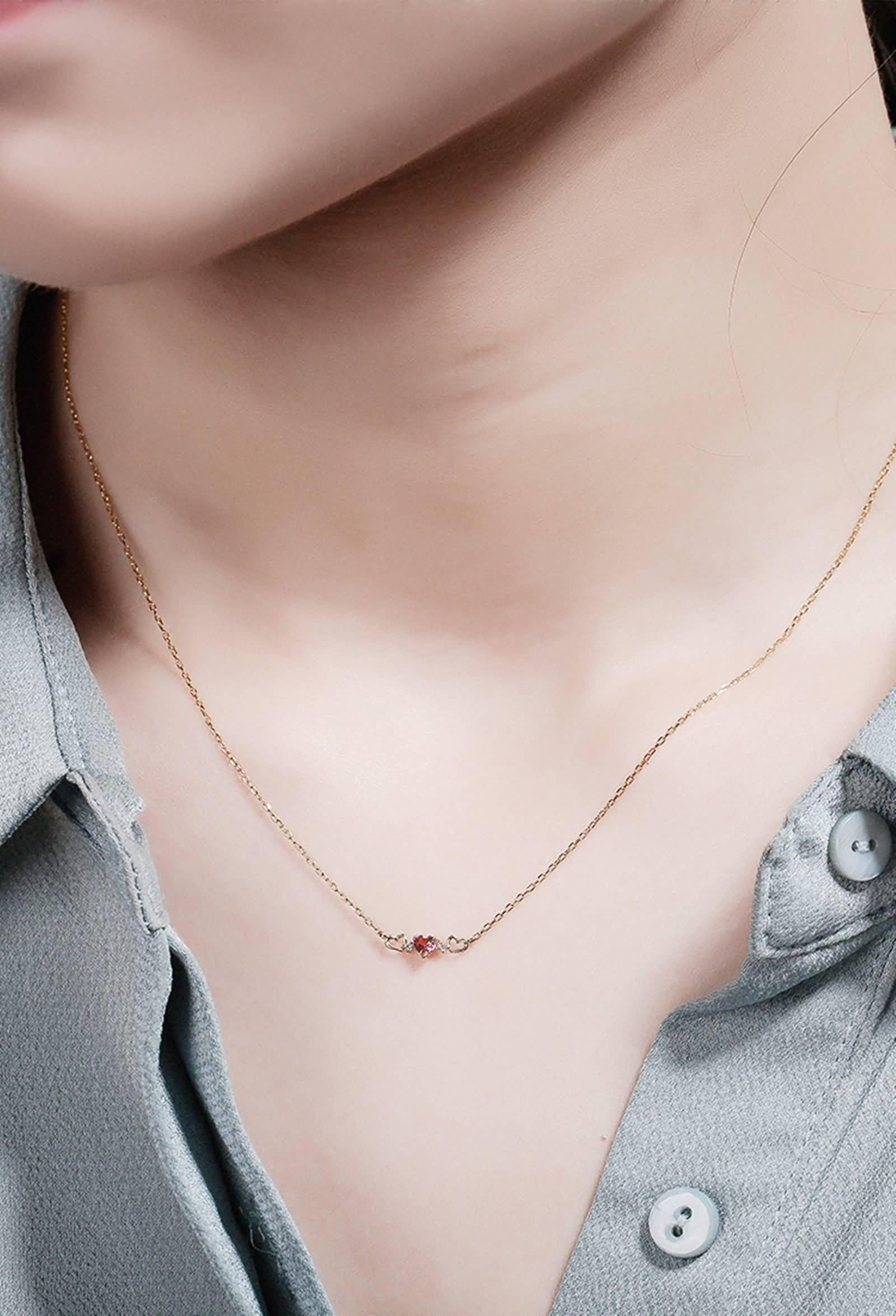 Łańcuszek damski na wesele, przyjaźń, wisiorek w kształcie serca, turmalin 0,09 ct i 0,01 ct żółte złoto