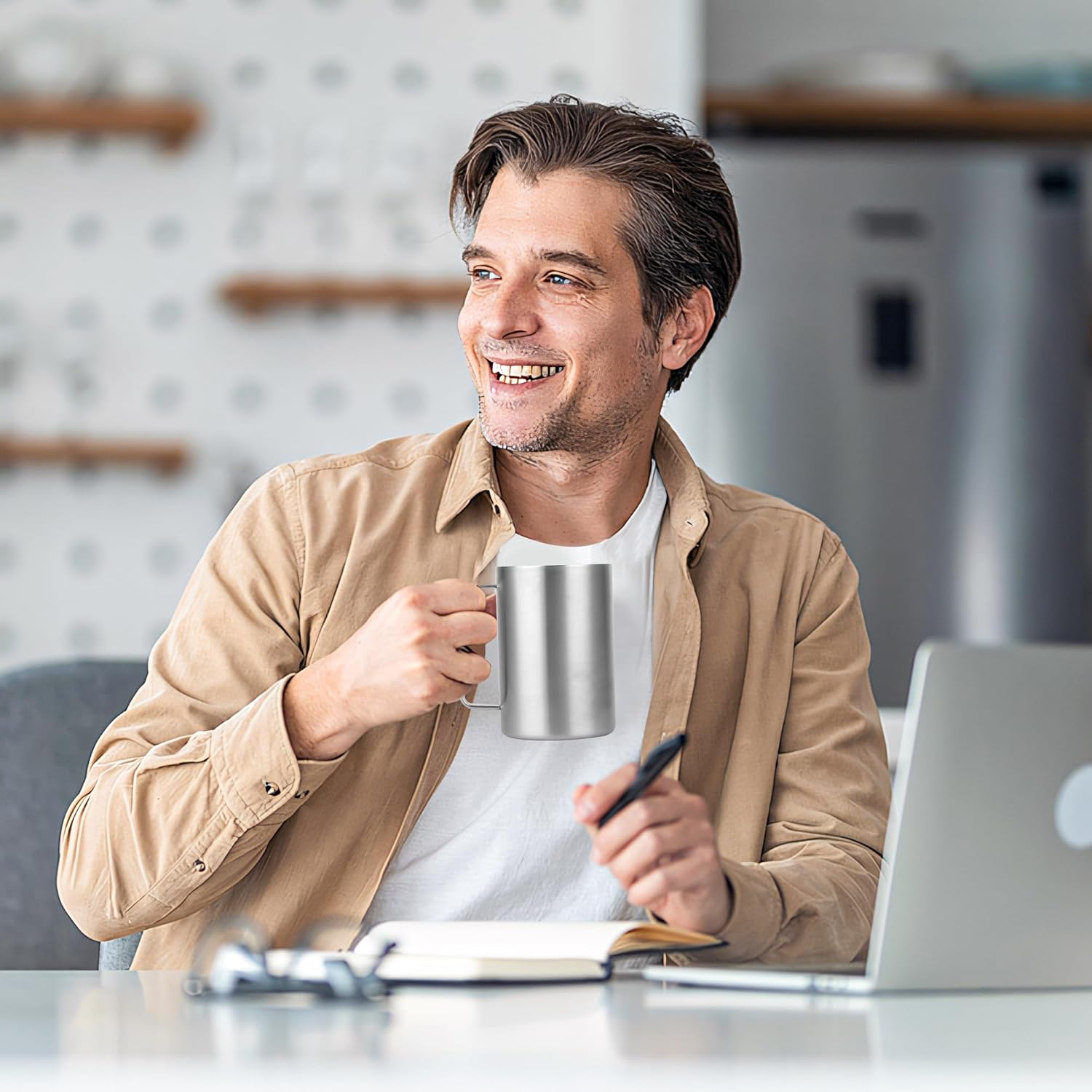 17 oz Stainless Steel Double-Walled Mugs – Insulated Coffee & Tea Cups with Handles and Lids for Camping and Everyday Use – Set of 2 - Image 5