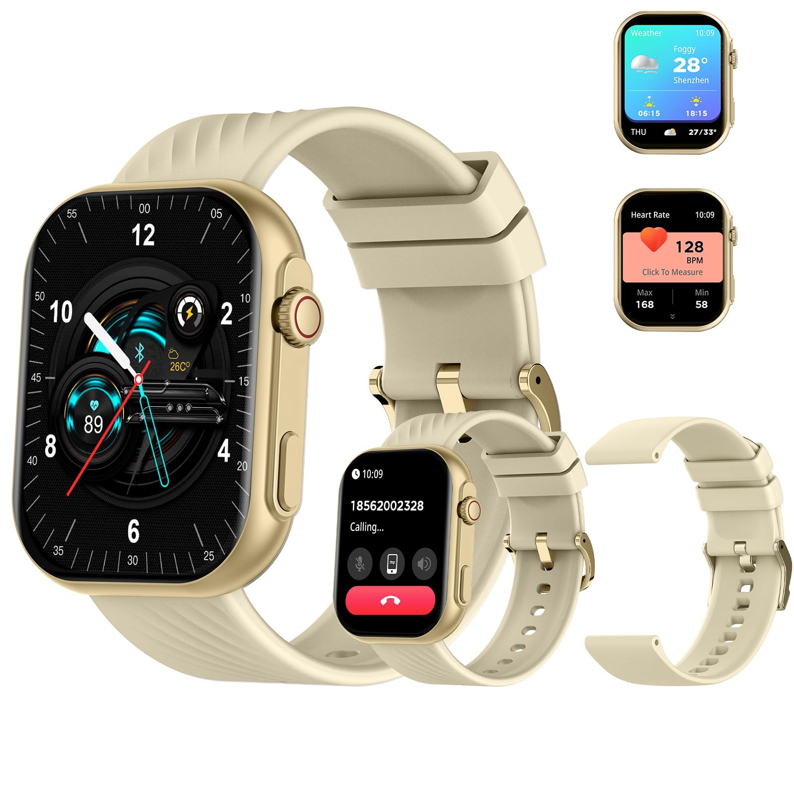 Smart Watch(Answer/Make Call),Smart Watches for Men,2.13" AMOLED Display, IP68 Waterproof,Smartwatch With Muslim Reminders,Comprehensive Health Management,Compatible with iOS & Android (Gold)