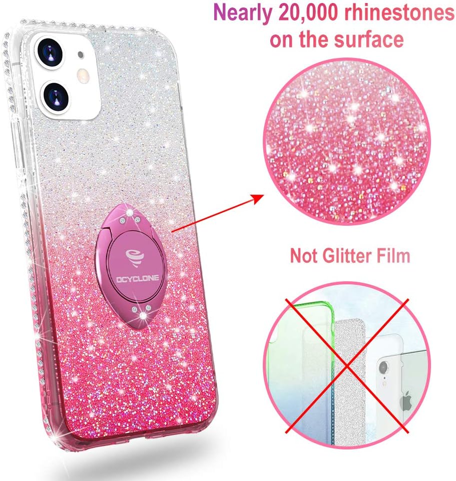 OCYCLONE Glitter iPhone 11 Case, Cute Bling Diamond Rhinestone with Ring Grip Kickstand Soft Thin Girly Protective Phone Case for Women Girl iPhone 11 Case [6.1 inch], Gradient Pink