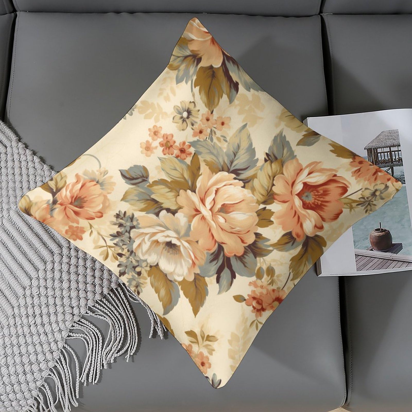Amazon.com: HighonHi Vintage Beige Floral Satin Cushion Covers