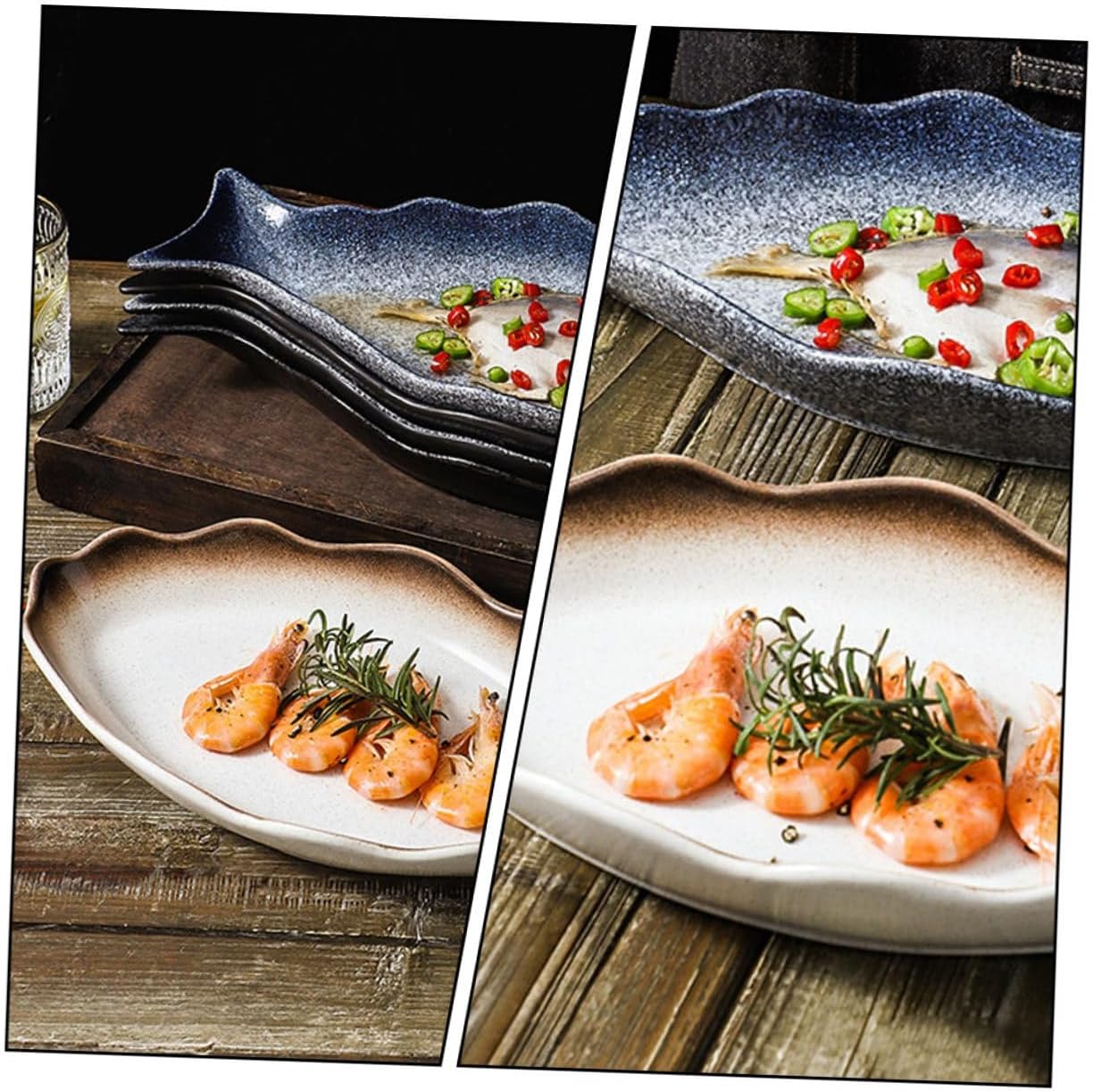 Ceramic Steamed Fish Plate 14-inch Japanese Style Kitchen Serving Dish Food-grade Sushi Plate for Restaurant and Home Fish Presentation