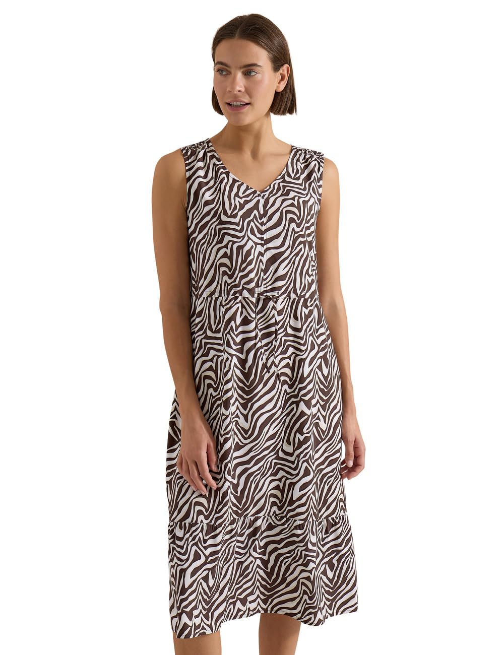Cecil Damen 1409212 Midikleid mit V-Neck und Zebraprint (1er Pack)