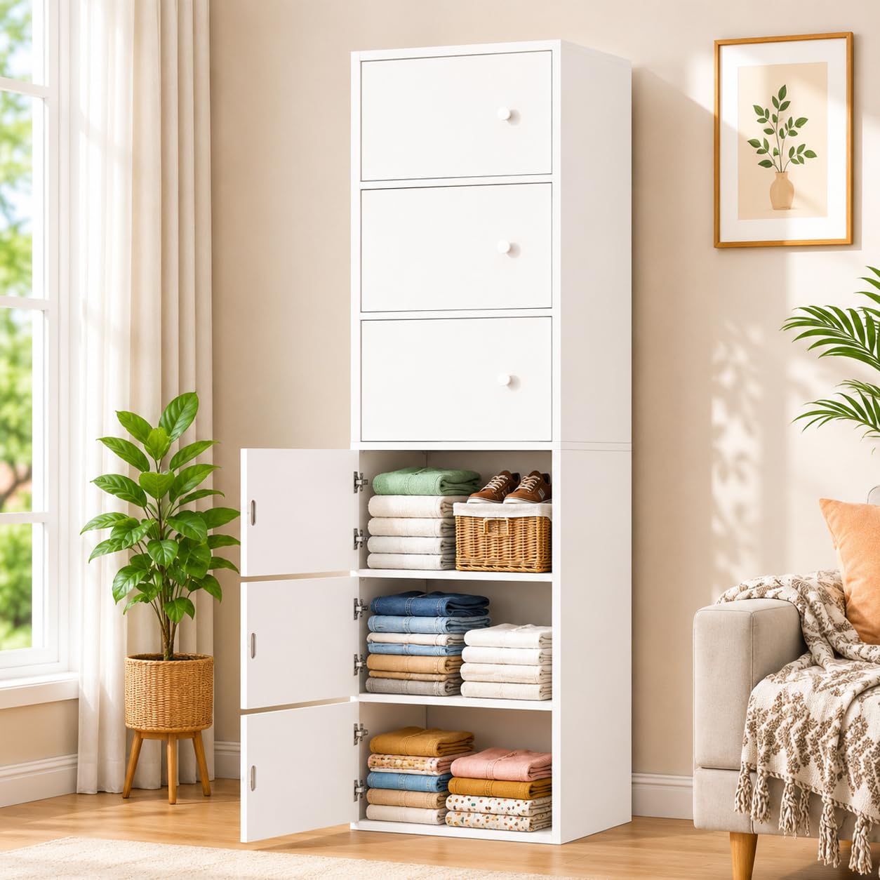 6-Door Morden Wooden Collapsible Wardrobe for Storage/Space Saving Wooden Wardrobe with Doors/Collpsible Storage Organiser/Living Room-image-13