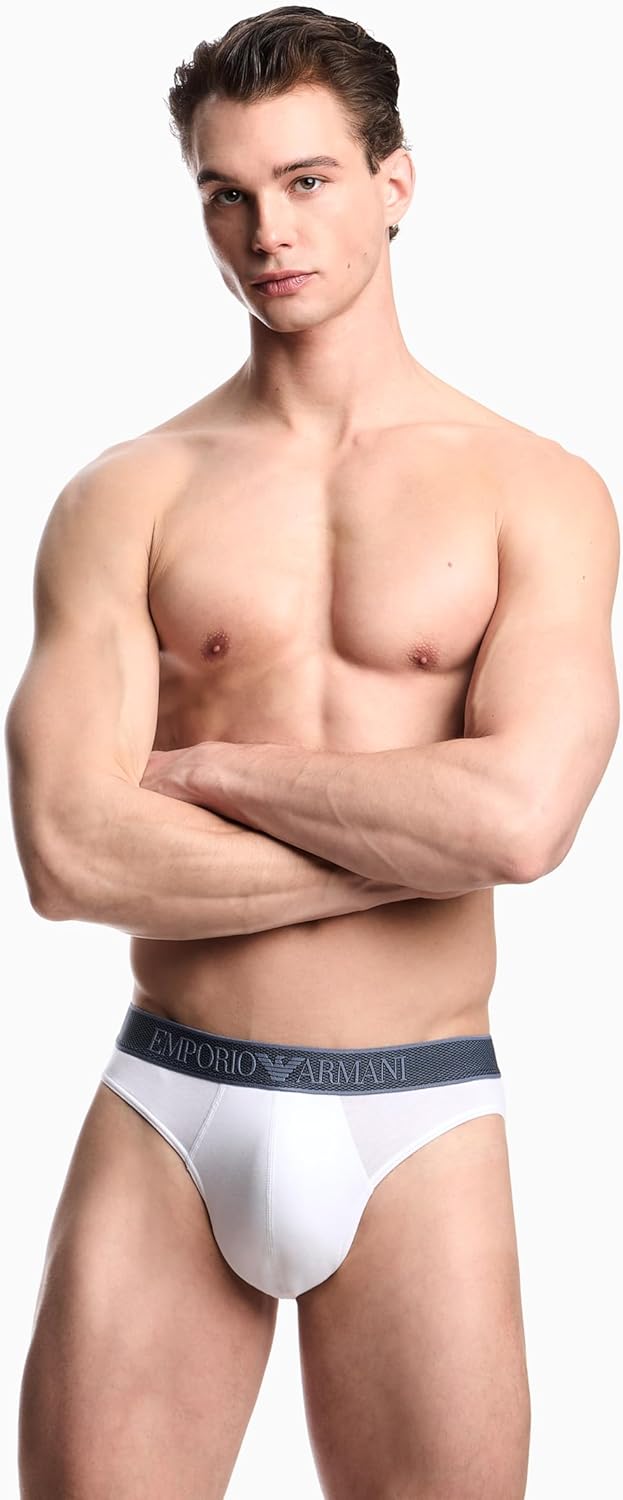 Emporio Armani Men's Shiny Logo Band Brief, White, Large - Image 2