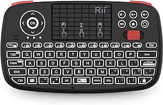 Rii Bluetooth Keyboard,Wireless Keyboard,Rechargeable Keyboard Remote for Smart TV,TouchPad Keyboard with Red Scroll,Handheld Remote,LED Backlit Remote Controller for Android TV Box, HTPC,Windows OS