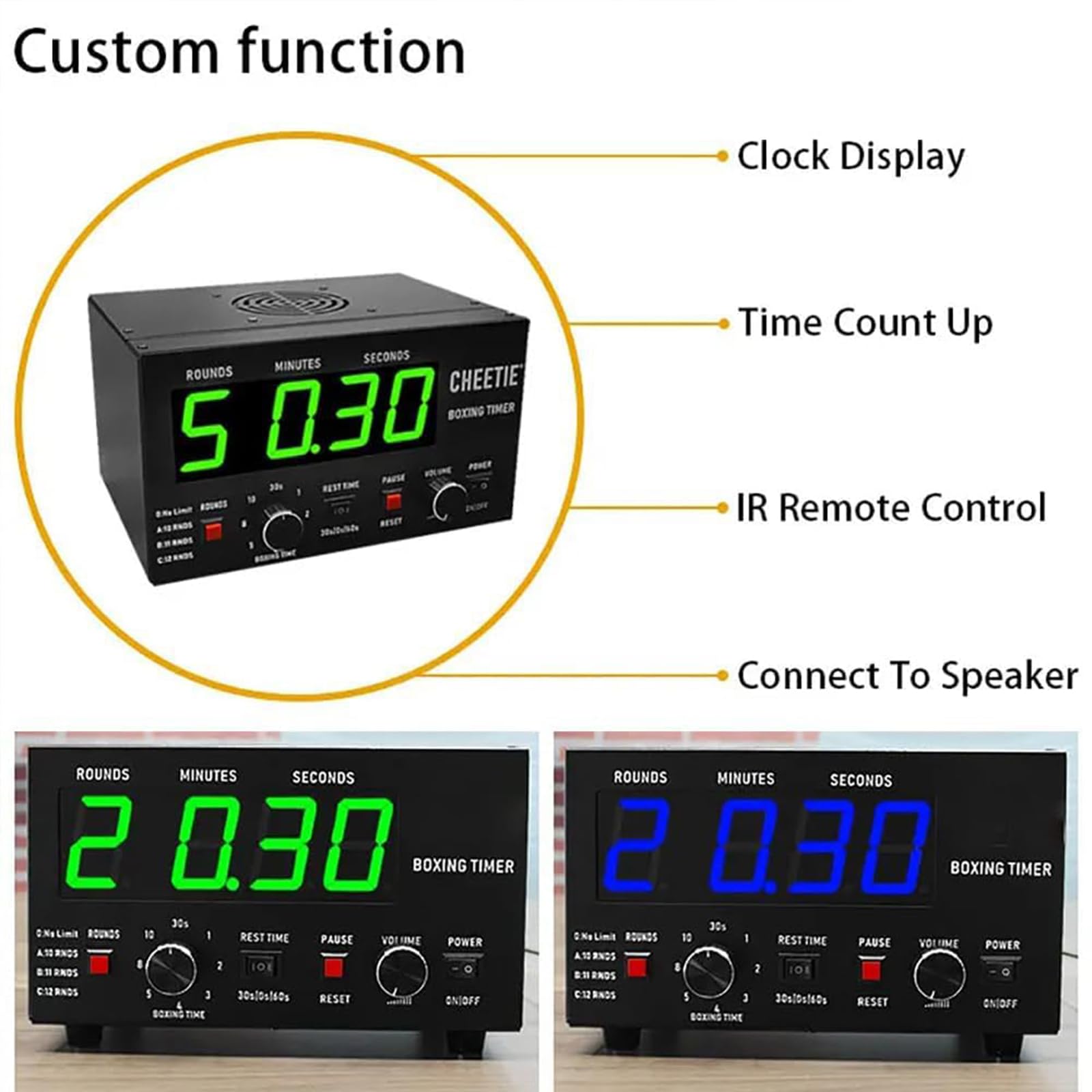 Timer a intervalli da palestra con display a LED, suono regolabile, tempo di allenamento selezionabile, timer a intervalli professionale per Muay Thai, MMA, kickboxing