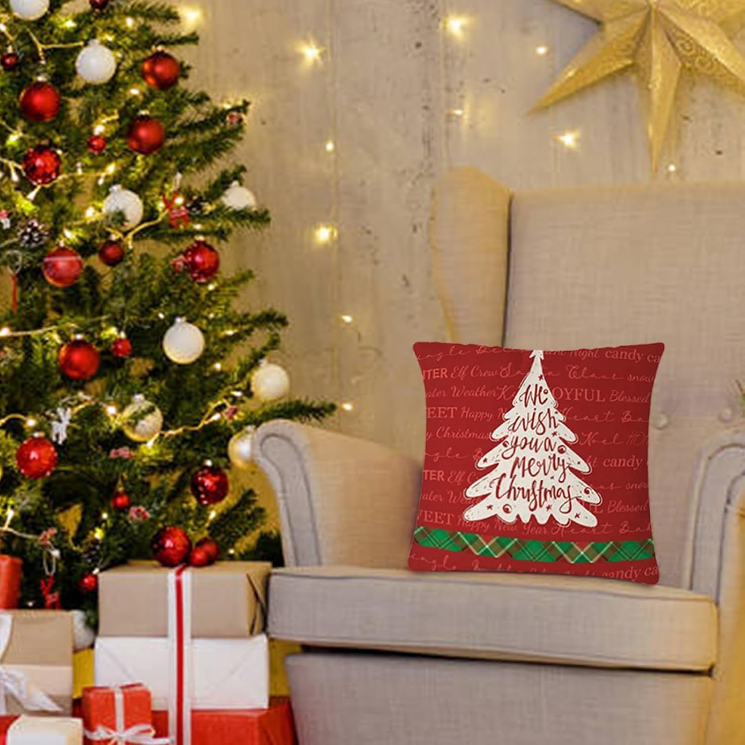Christmas Cushion Cover, Christmas Cushion, Christmas Decoration, 45 x 45 cm, Suitable for Beautiful Christmas Decoration of the Sofa, Bench, Living Room, Bedroom, Children's Room