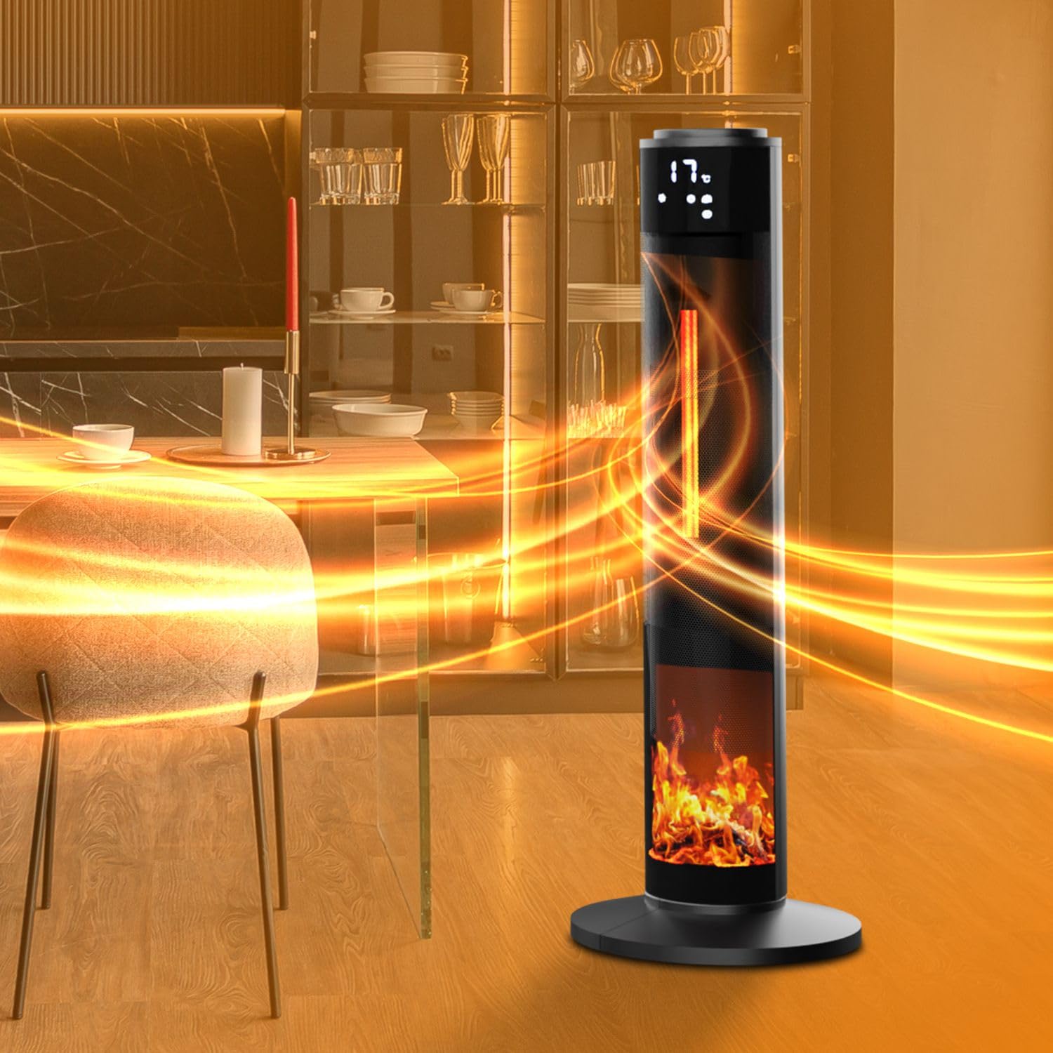 Tronitechnik® Heizlüfter Turmheizstrahler 1000 / 2000W Heizstrahler Standheizstrahler mit Fernbedienung Timer Kamineffekt Heizung Turm-Keramik-Heizer Heizlüfter Heizgerät Kamin Oszillationsfunktion