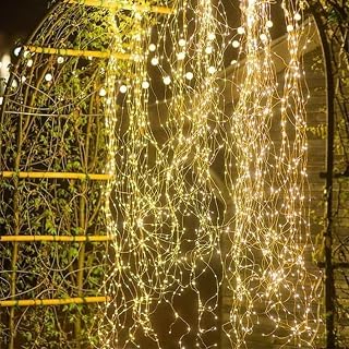 Cascading Twinkle Lights for Christmas Tree, 8 Modes 100-600 Christmas LED Firefly Twinkle String Lights, Christmas Tree Waterfall Lights with Ring (Warm White, 9.84ft 600 Lights)
