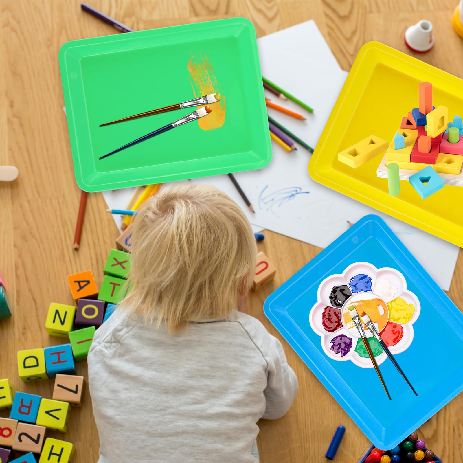 Lot De 20 Plateaux En Plastique Rectangulaires - 28x21x3 Cm - 4 Couleurs - Pour Tri, École Ou Bricolage - 10
