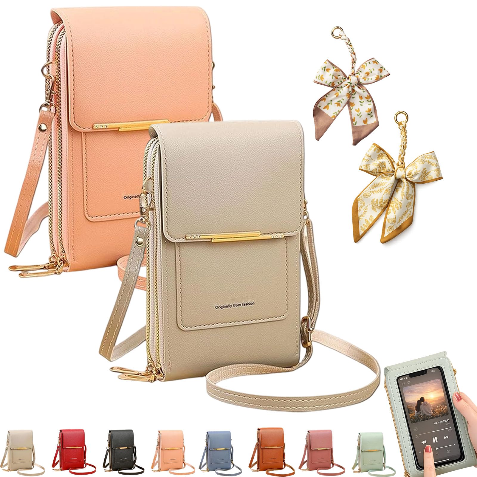 Women's Touch Screen Mobile Phone Messenger Bag, RFID Leather Crossbody Wallet Purse, Anti-Theft Shoulder Strap — view 17