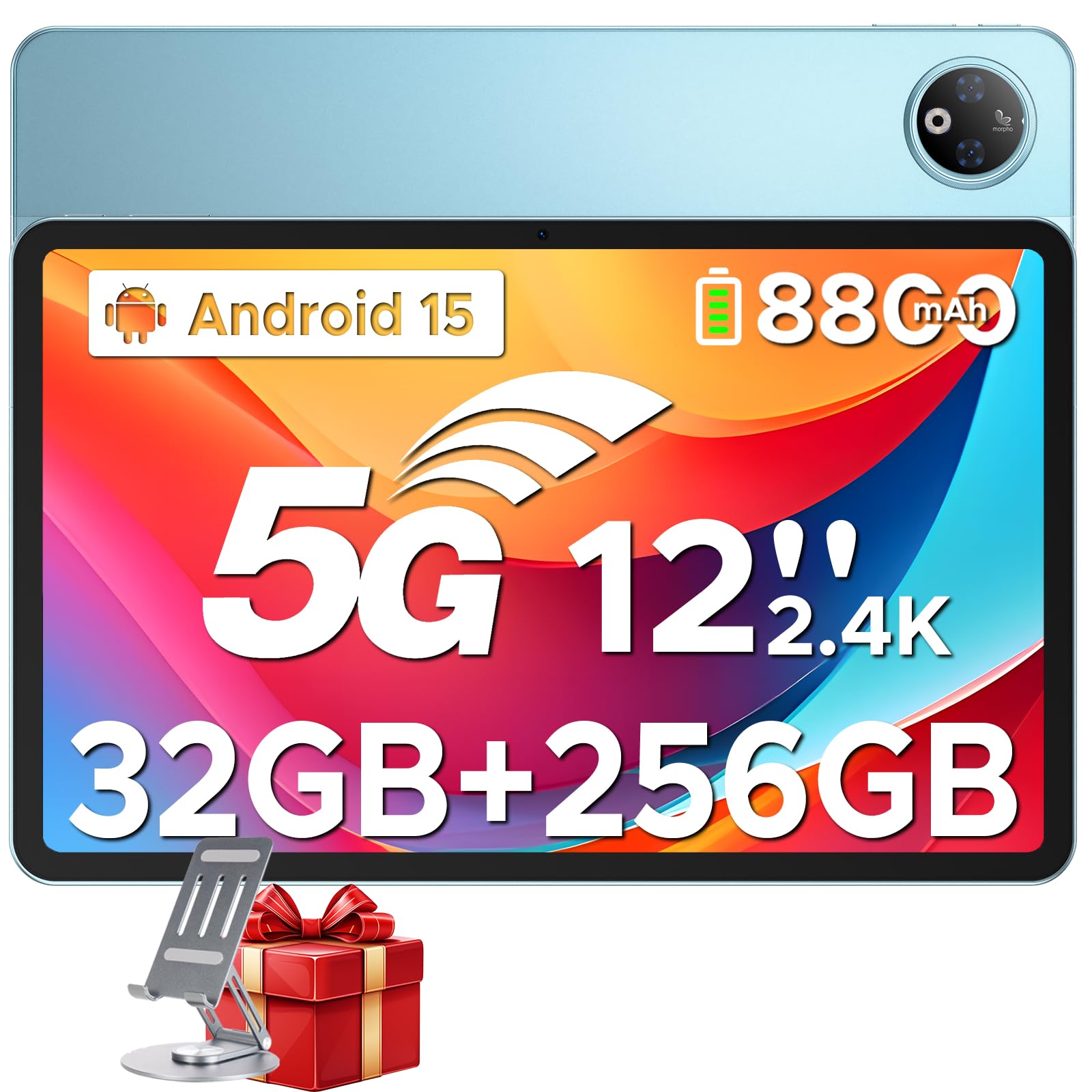 DOOGEE V Pad 5G Tablet 12 Pollici Dimensity 7050, 32 (8+24) GB RAM + 256GB ROM, 2.4K IPS 90Hz, 7.0mm Bordo Tablet con Sim Android 15, 5G NR + WiFi6 / 8800mAh 18W/ 13MP+8MP/ Sblocco Facciale/Blu
