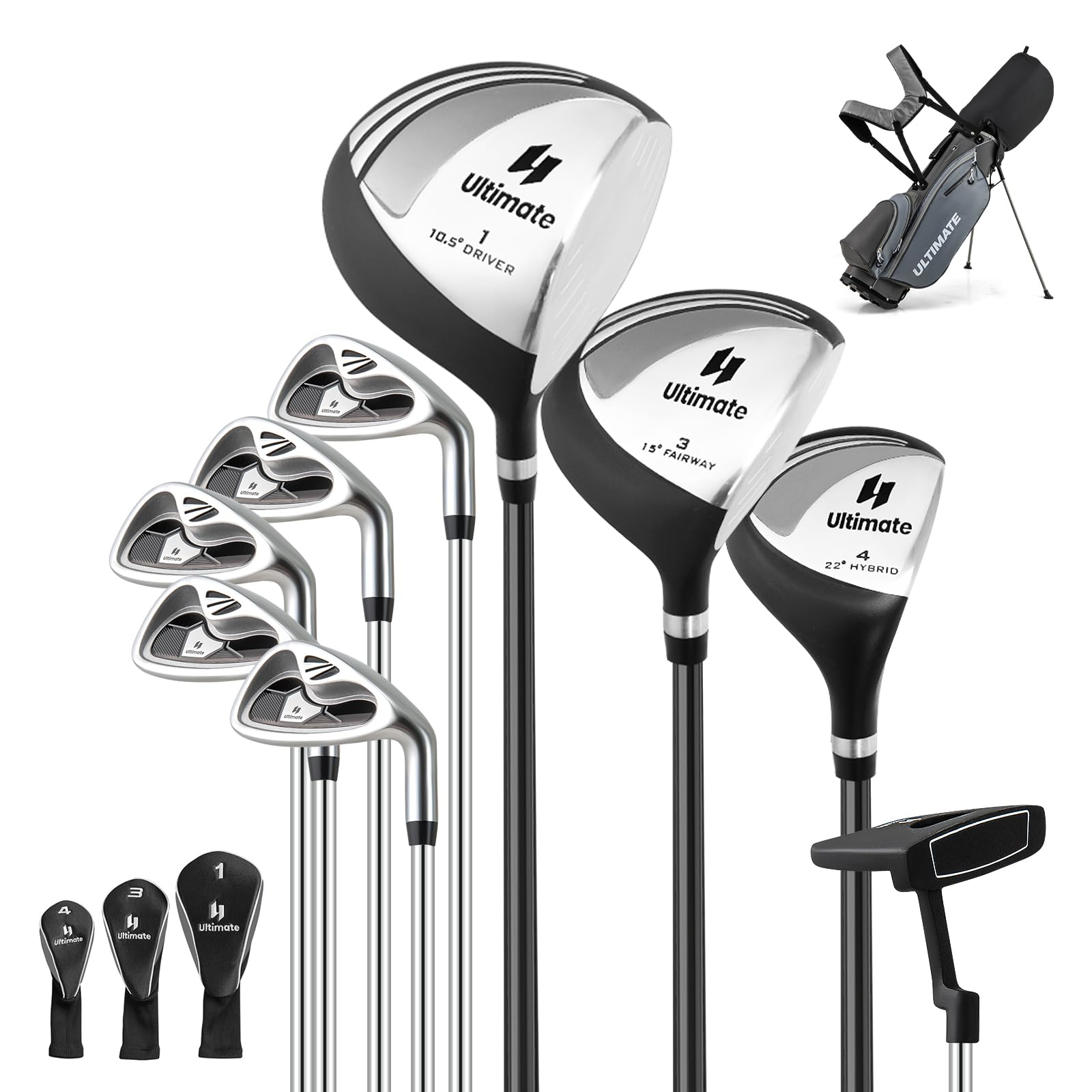 COSTWAY Set Completo di Mazze da Golf per Destri da Uomo, con Driver da 460 cc, Legno da Fairway 3, Ibrido 4, Ferri 6 7 8 9, P, Putter e Borsa per mazze da golf