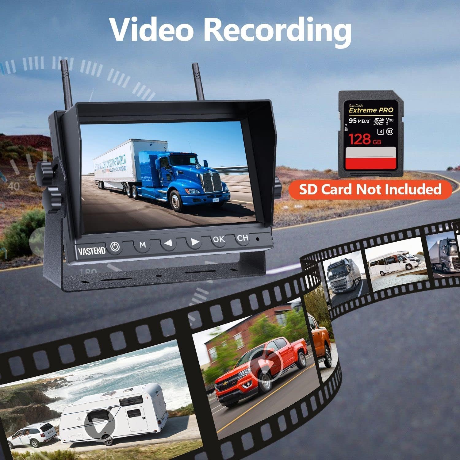 V01 Caméra de Recul Sans Fil HD 7'' Moniteur 1080P, Étanche IP69, Signaux Numériques Stables, Vision Nocturne Grand Angle 150° pour Voitures