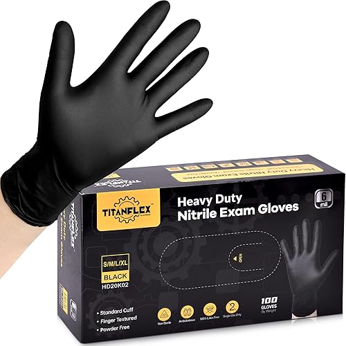 TITANflex Guantes desechables de nitrilo para examen, 6 mil, color negro, guantes desechables resistentes, guantes de cocina, sin látex, sin polvo