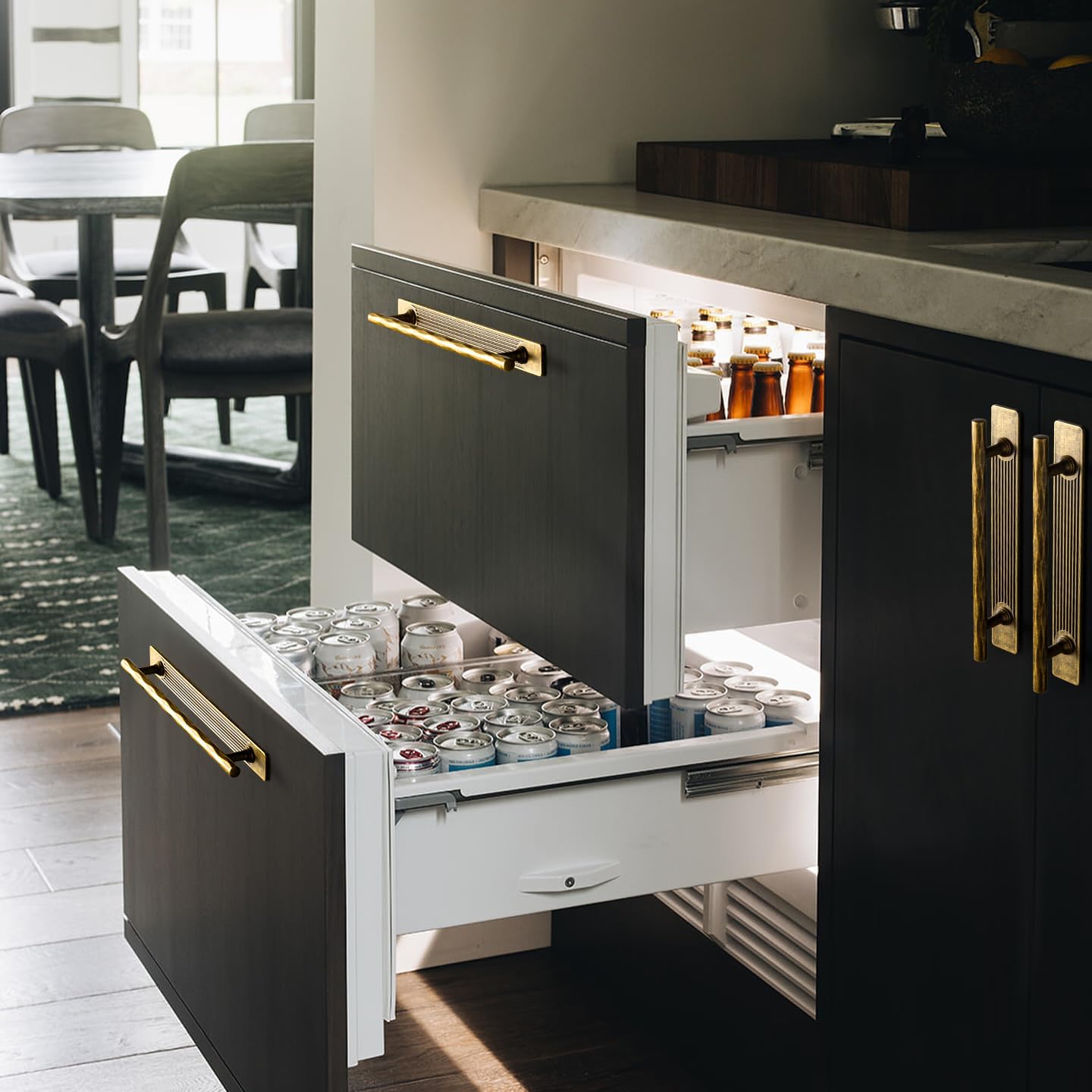 Goo-Ki 2 Pack Cabinet Handles Drawer Pulls with Backplate/Spacer, 7.56" c-c Antique Brass Zinc Alloy Kitchen Hardware