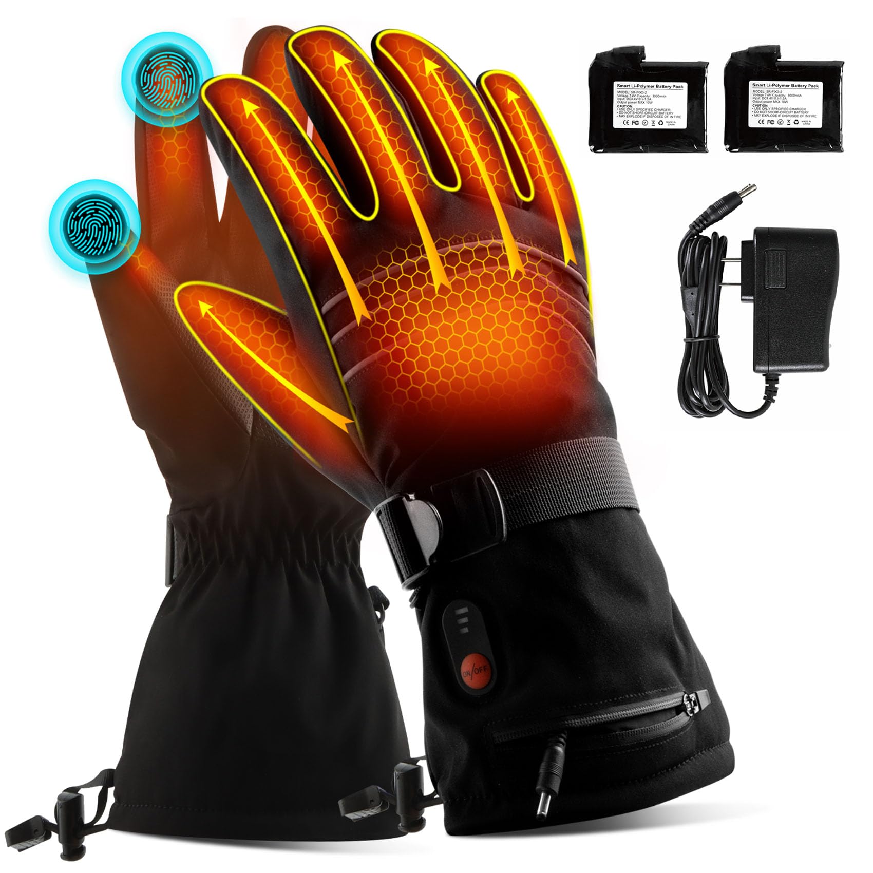 Heated Gloves for Men Women,7.4V 6400 mAh Electric Battery Heated Ski Gloves 3 Heating Level,Waterproof Touchscreen Heating Gloves for Outdoor Work Cycling Snowboarding Motorcycle