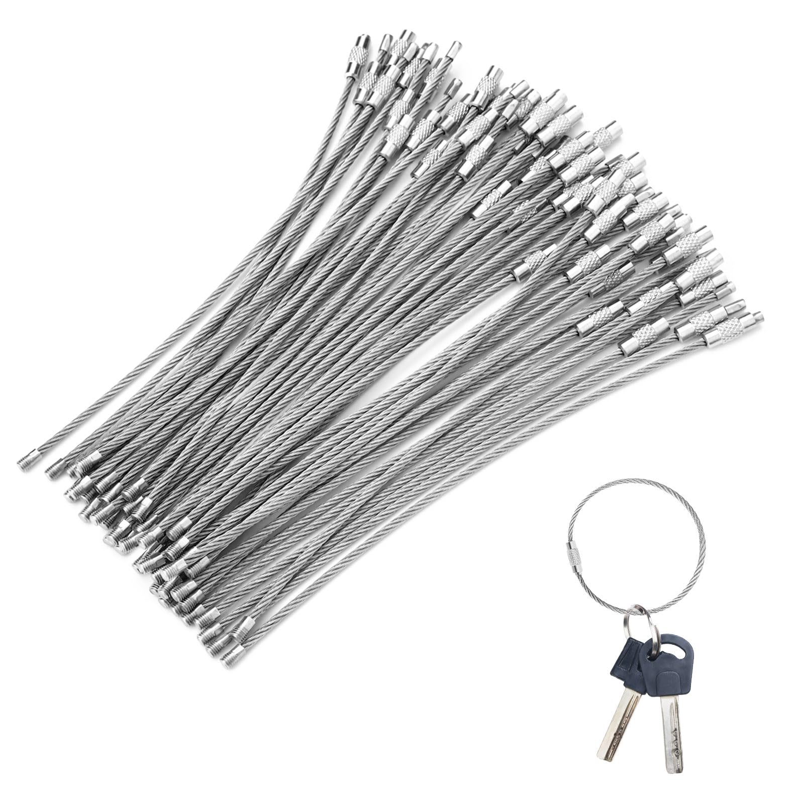 小物 issy ASTIMESA 50 Pack Silver Stainless Steel Wire Keychain Cable