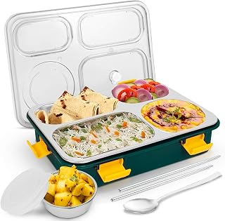 TEKCOOL Lunch Box for Adults - Lunch Box for Kids with Spoon & Fork - Stainless Steel Lunch Box with 4 Compartment - Durab... Price In India