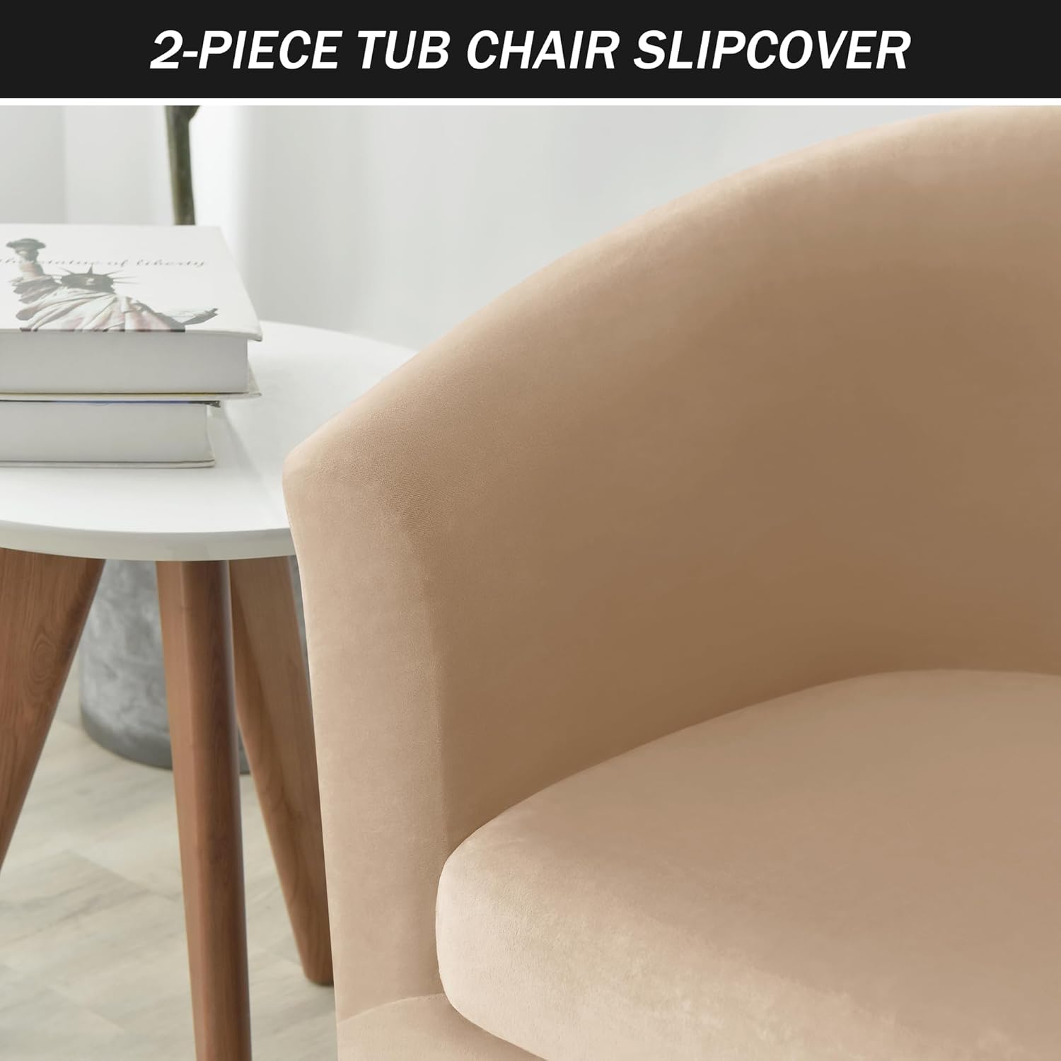 Stretch Tub Chair Covers, 2-Piece Club Chair Slipcover with Cushion Cover Soft Velvet Armchair Slipcovers Furniture Protector for Living Room (Beige Gray)