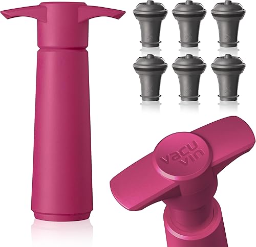 Vista 46 de Vacu Vin Bomba de vino azul con tapón de vino al vacío – Mantén tu vino fresco hasta 10 días – 1 bomba 6 tapones – Reutilizable – Fabricado
