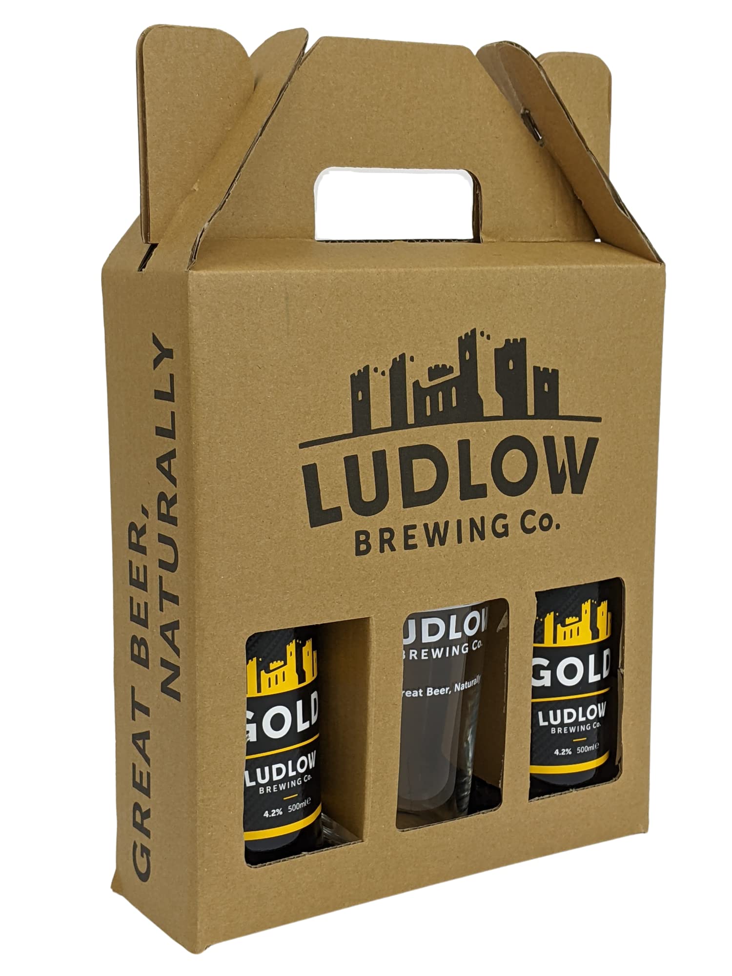 Beer LoversLudlow Gold English Golden Ale Beer Gift Set (2 x 500ml Bottles & Branded Pint Glass) - Premium Beer: Brewed by a British Craft Brewery