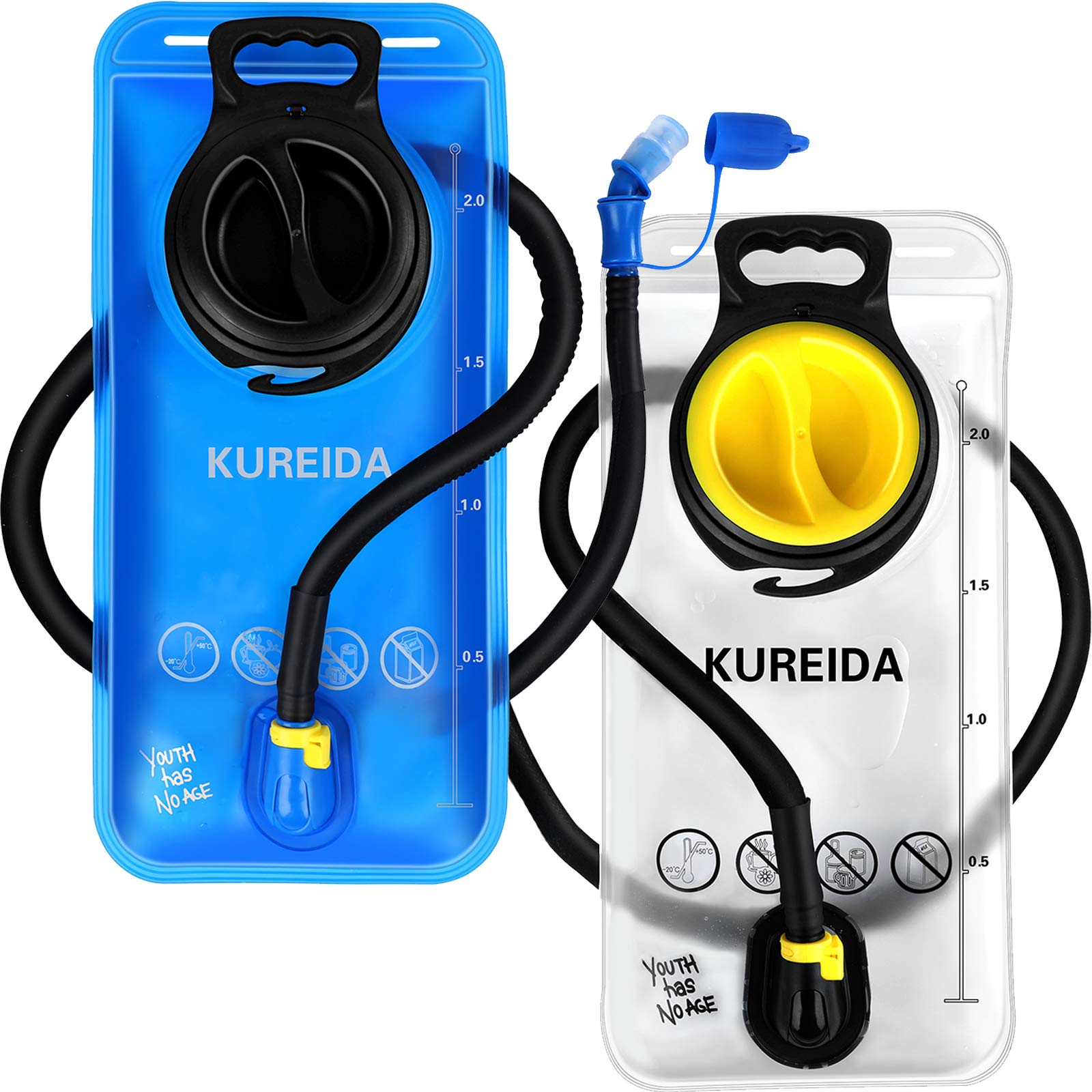 KUREIDA Hydration Bladder 2 Liter, BPA Free Water Bladder for Hiking Backpack Water Storage Bag with Insulated Tube, Hydration Backpack Replacement for Outdoor Camping Running Hiking