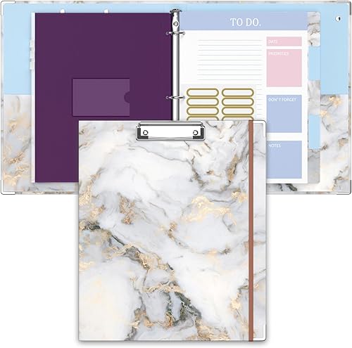 Miniatura 24 de Carpeta de 3 anillas, carpeta de anillos redondos de 1 pulgada con portapapeles, pestañas divisoras, fundas de bolsa con cremallera de PVC