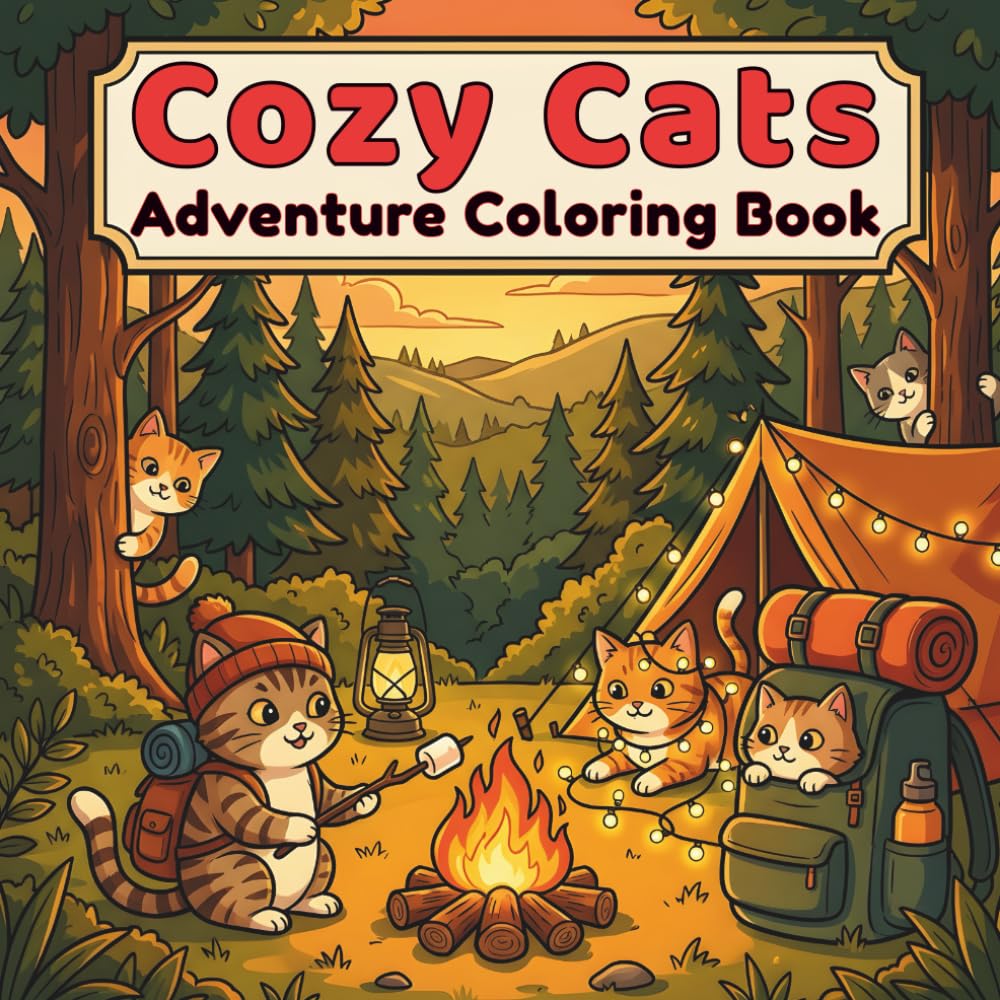 Cozy Cats Adventure Coloring Book: Funny and Cute Coloring Pages for Adults & Teens | Relaxing Forest, Farm & Camping Scenes | Bold and Easy Designs
