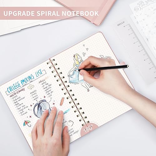 Vista 47 de AHGXG Cuaderno de espiral con puntos y viñetas, cuaderno de cuero de tapa dura de 140 páginas, cuaderno de papel de cuadrícula de puntos A5, papel
