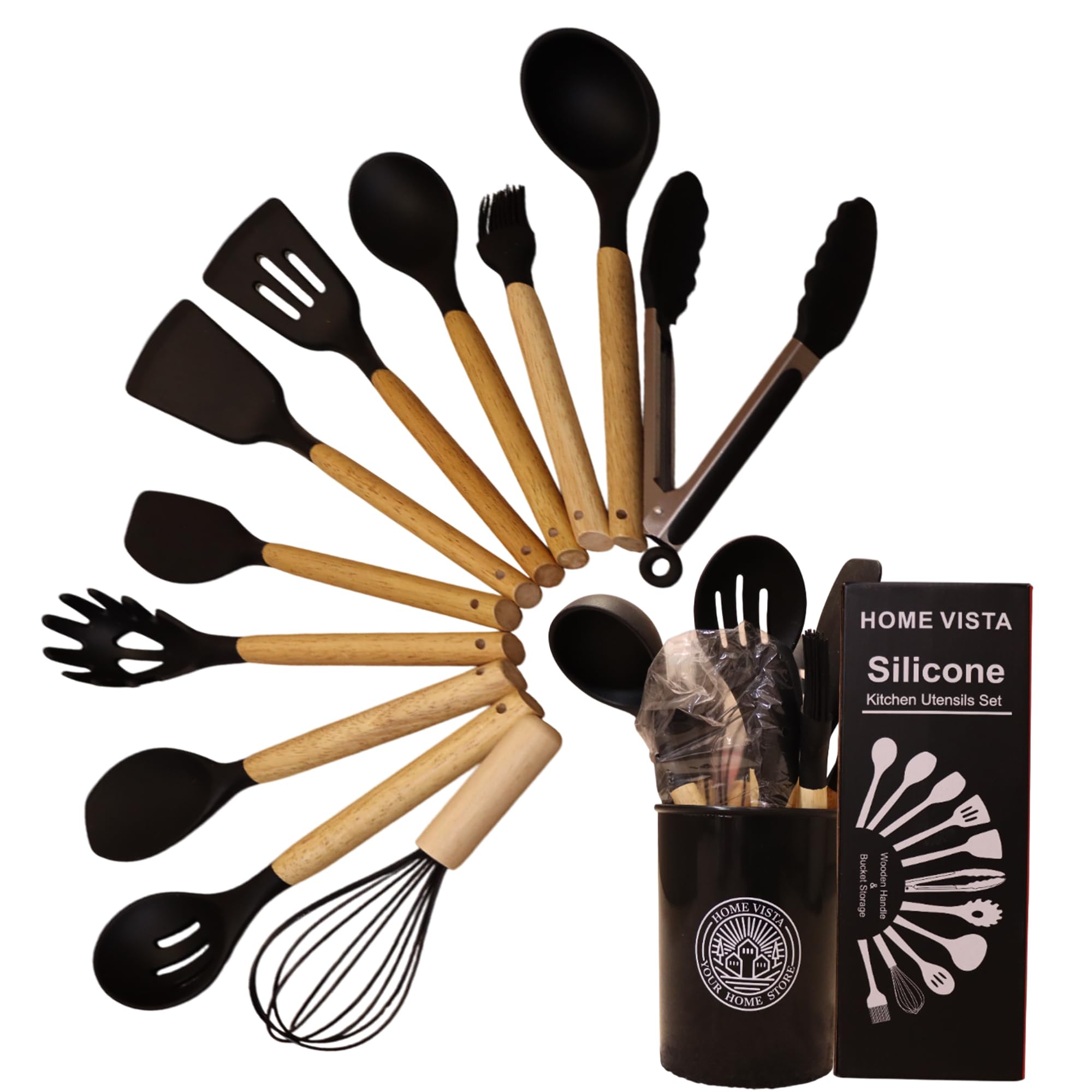 12 Pcs Silicone Cooking Utensils Set with Holder – Heat Resistant, BPA-Free Tools for Non-Stick Cookware – Ideal for Homes, Daily Cooking & Gifting – Black Kitchen Set