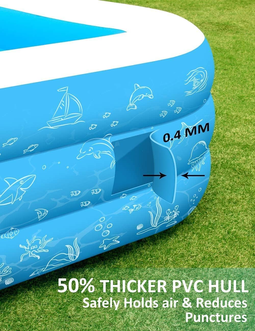 Inflatable Pool- 120" X 72" X 21" Full-Sized Family Inflatable Swimming Pool for Adults Kids Kiddie (Age 3+), Easy Set Above Ground Pools for Outdoor, Backyard, Patio, Summer Water Party