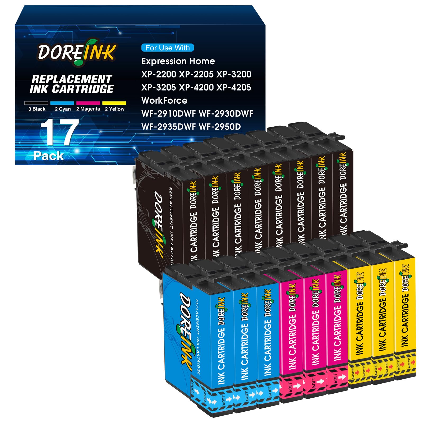 DOREINK 604 XL Druckerpatronen Kompatibel 604XL Patronen für Epson 604 Patronen Multipack für Expression Home XP-3200 XP-4200 XP-2205 XP-3205 XP-4205 XP-2200 Workforce WF-2910 2930 2935 2950 (17-Pack)
