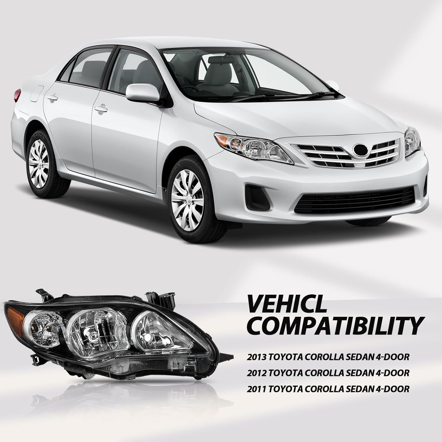 YLT AUTO Headlights Replacement Kit for 2011-2013 Toyota Corolla, Black Housing Headlight Headlamps Clear Lens Fit for 2011 2012 2013 Toyota Corolla S Le Ce Xle Xrs(Passenger&Driver Side)