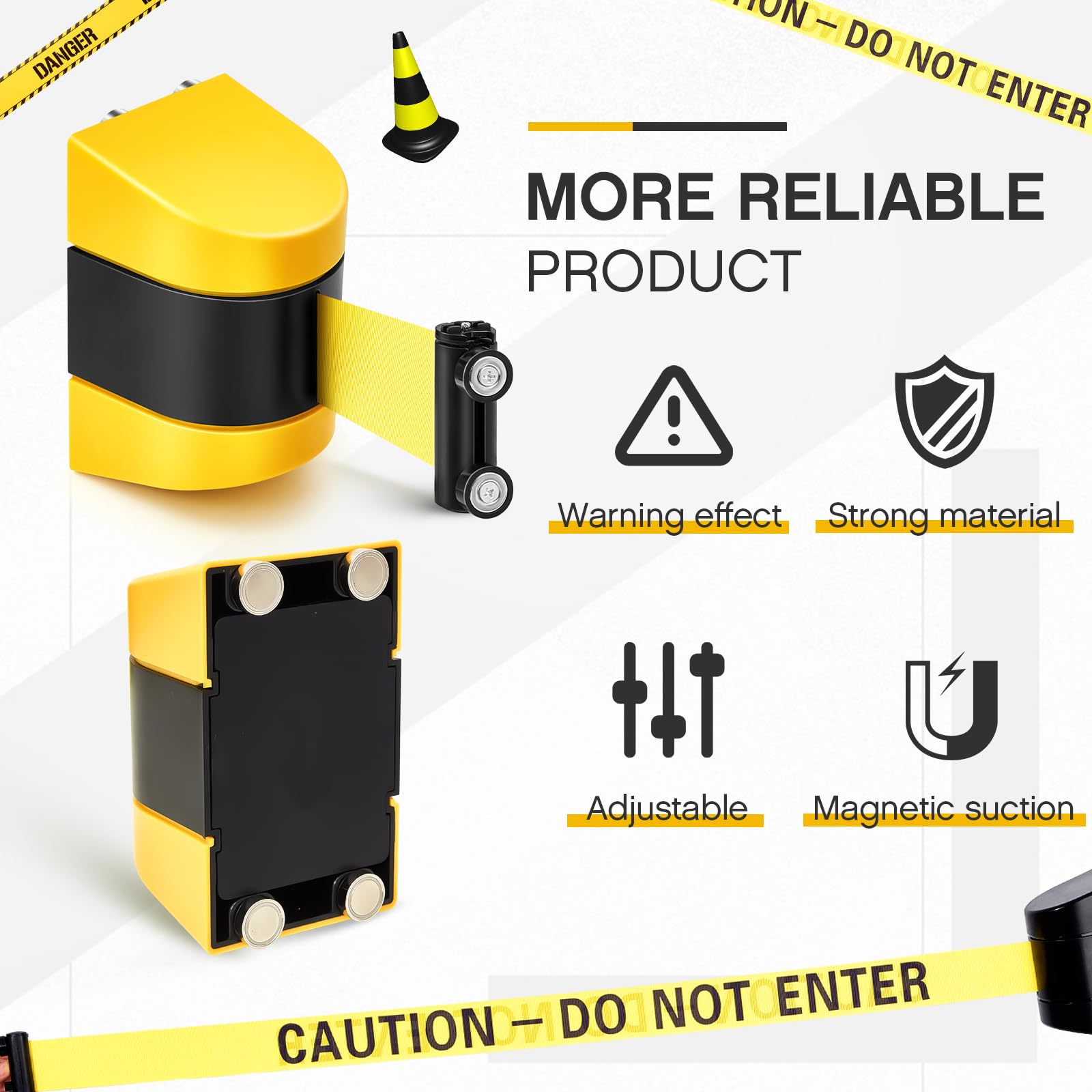 Barydat 1 barrera magnética retráctil de montaje en pared de 16.4 pies, control de multitudes, precaución de no entrar, cinturón con funda de ABS para tienda de comestibles, estadios