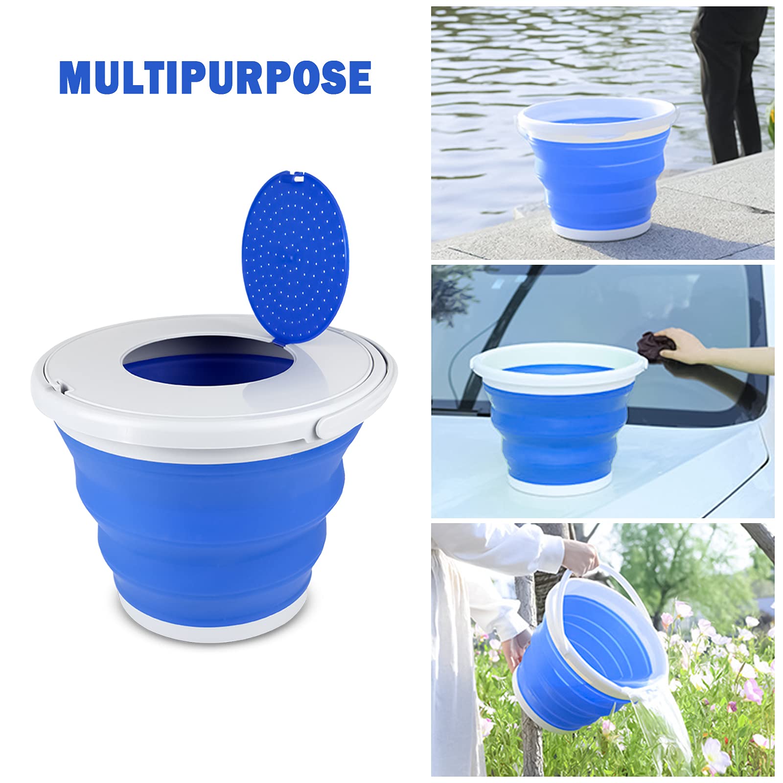 Seau Pliable Relaxdays - 10 Litres - Pliable - Flexible - Pour Le Camping - Portable Bleu