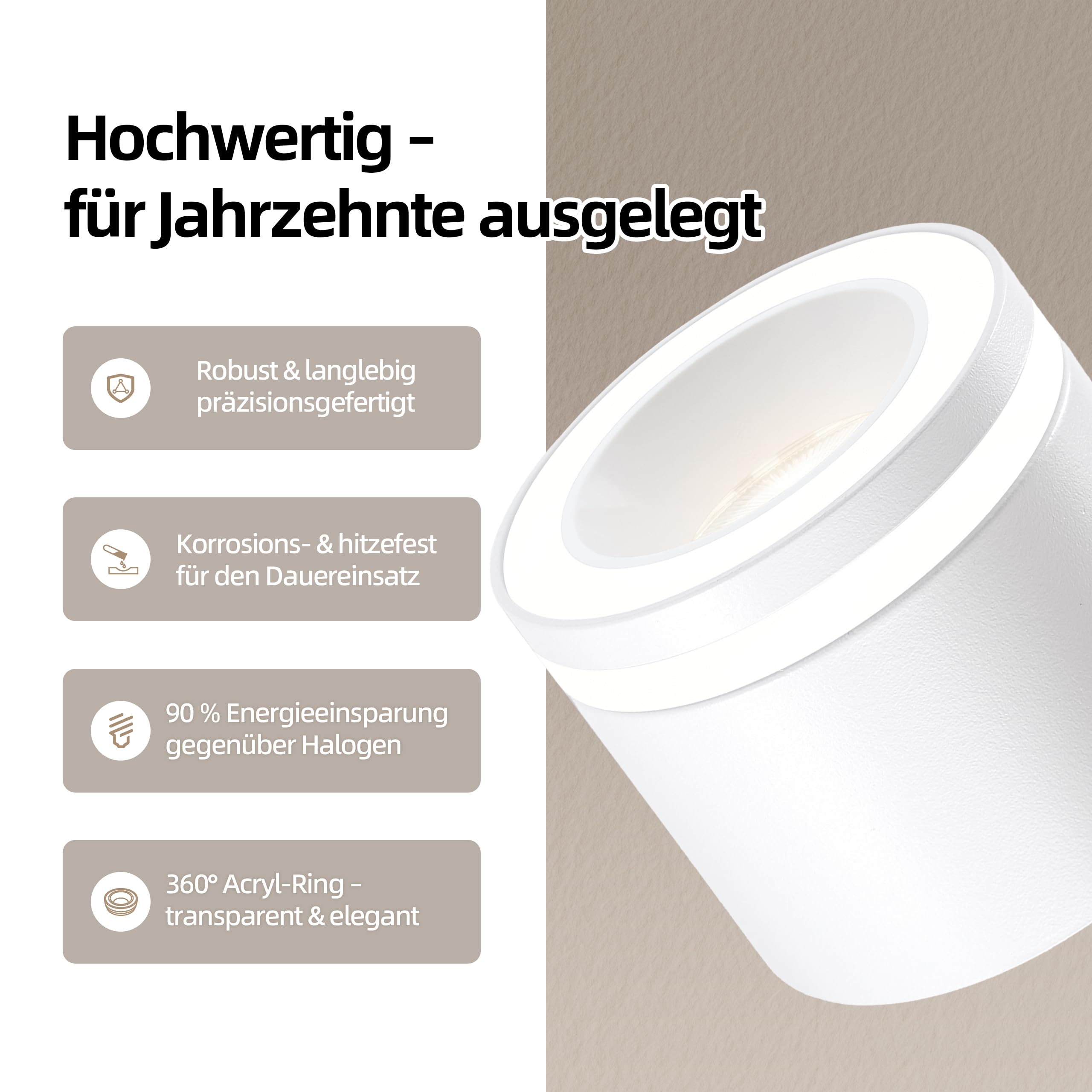 6er Deckenspots Schwarz, LED Aufbauspot Dimmbar Deckenstrahler | LED Spots 230V Blendfrei, Aufbaustrahler, LED-Modul 5W 550lm CRI90+, 3000K/4000K/6500K, für Küche Flur Wohnzimmer, Ø70x60mm