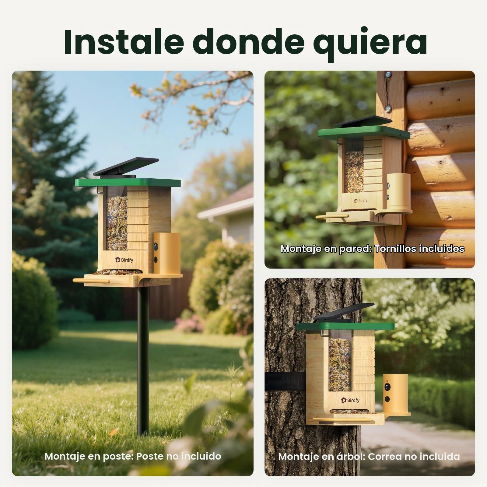 Smart Bird Feeder with Camera, Birdfy Bird Feeder Made of Wood, Solar Powered, AI Detection for 6000+ Bird Species, 1080P Portrait, Weatherproof, App Live View, Youtube & Facebook Streaming