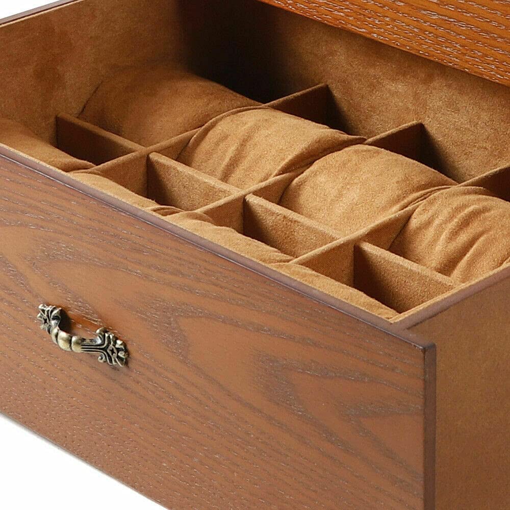 20 Slots 2-lagige Uhren Holz Uhrenbox Schmuckschrank Schmuckkoffer Glasdeckel mit Schublade und Schloss Schaufenster Safehappy