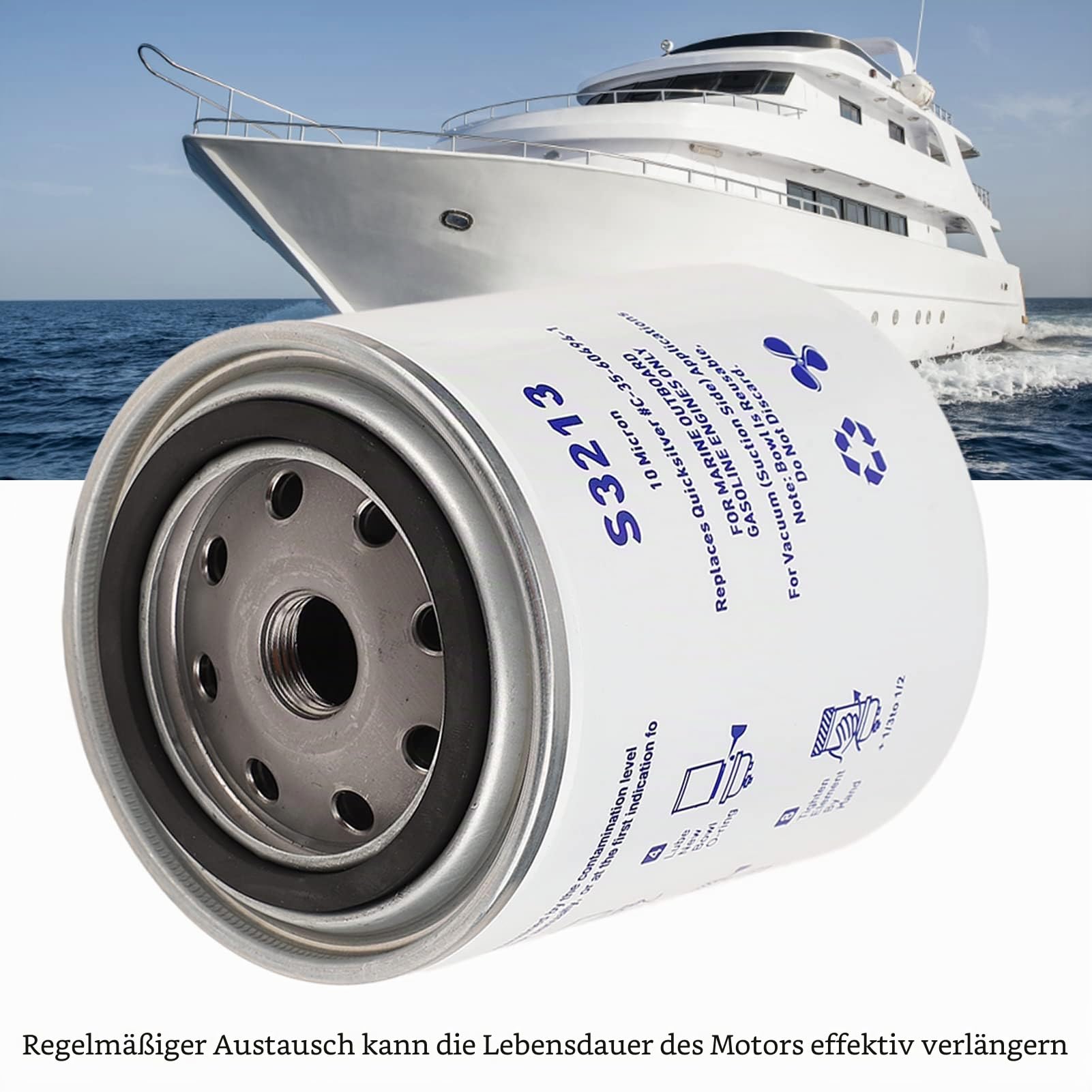 Keenso Motorboot Benzinfilter Wasserabscheider, Edelstahl Ersatz Kraftstofffilter Wasserabscheider S3213 für Motorboote und Yachten