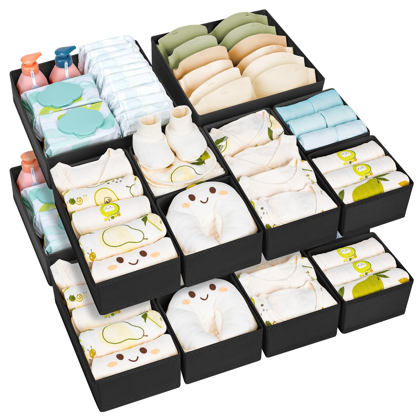 Lot De 12 Boîtes De Rangement DIMJ - 3 Tailles (30x30, 30x15, 15x15 Cm) - Organisateur Tiroir Pliable Pour Sous-vêtements, Chaussettes, Pantalons