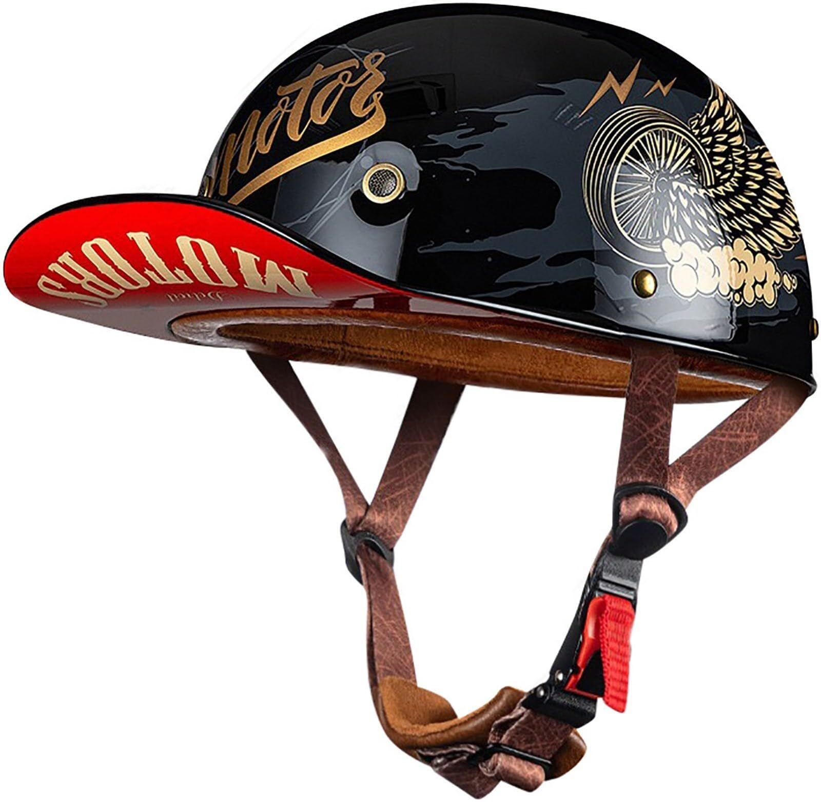 Halbschalenhelm Mit ECE-Zulassung Vintage Motorradhelm Baseball Cap Cruiser Chopper Scooter Helm Herren Retro Motorrad Halbhelm Damen Mofa Helm(18,XL(61~62CM))