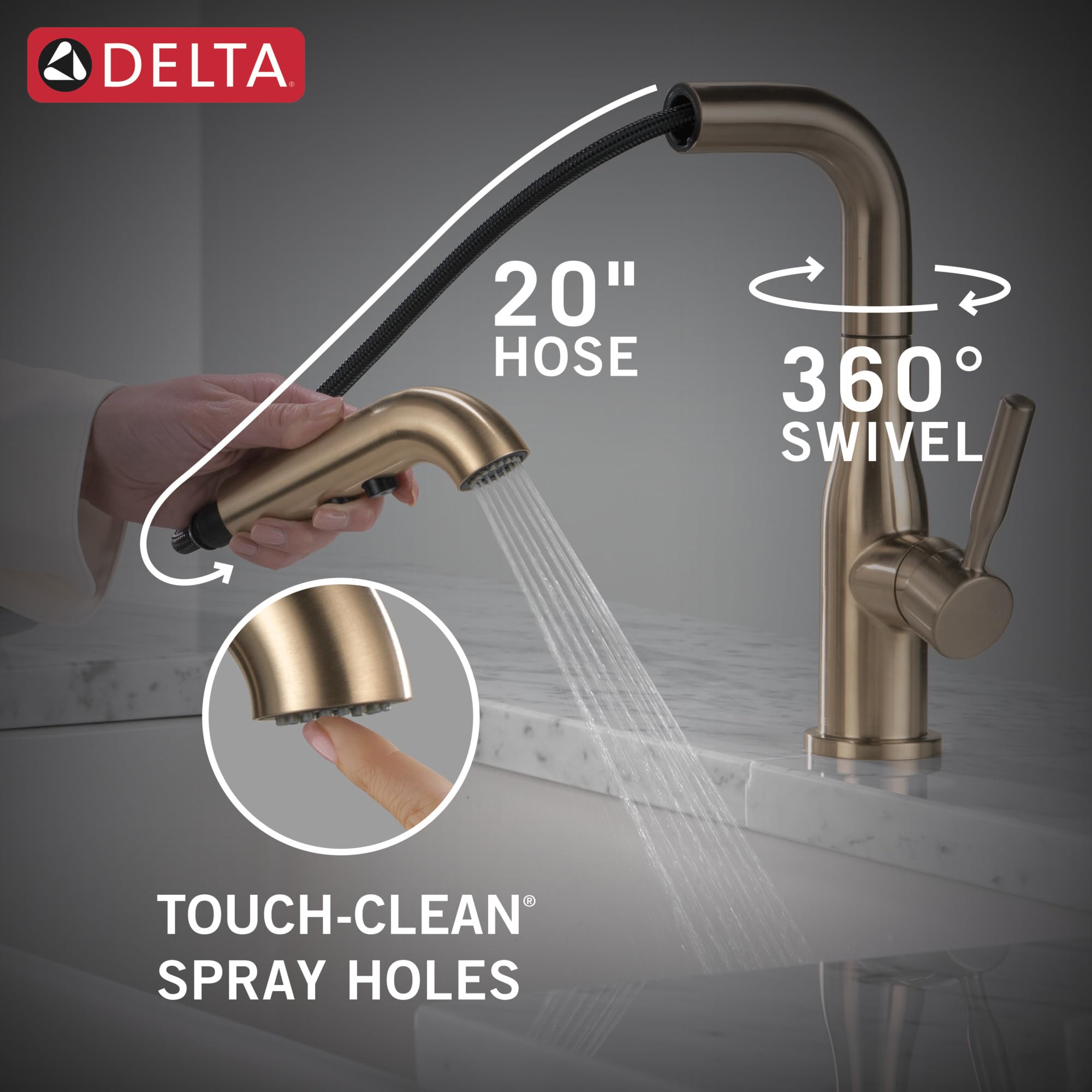 Delta Almari Grifo de cocina extraíble, grifo de cocina dorado con pulverizador extraíble, grifo de fregadero de cocina con base magnética, bronce champán 16943-CZ-DST