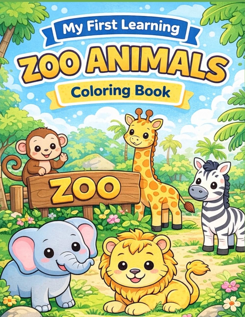Zoo Animals Coloring Book: My First Learning: Zoo Animals Coloring Book For Toddlers Ages 2–4
