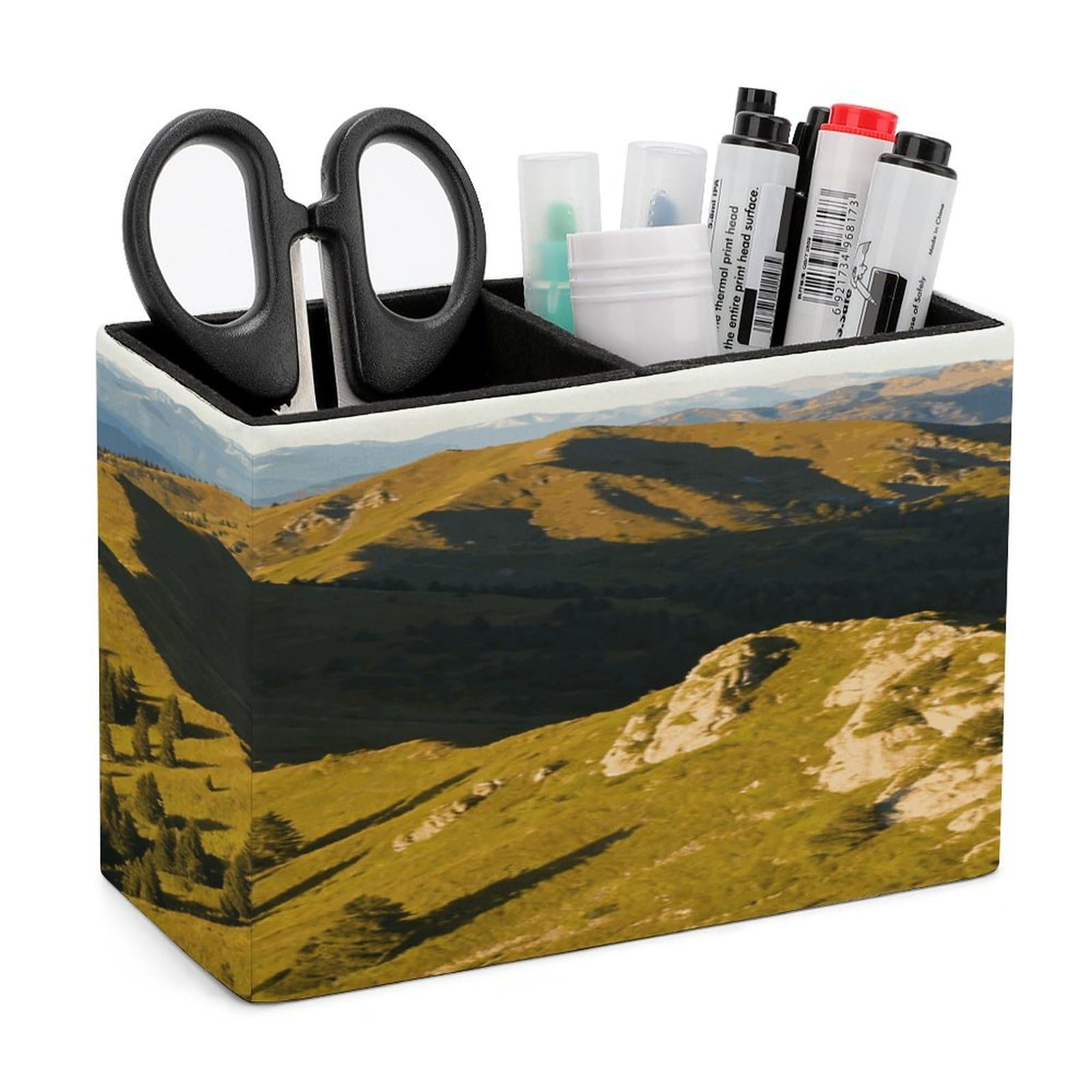 LZQPOEAS Mountains Pen Holder Double Compartments Pen Cup Makeup Brush Holders Leather Pencil Holder Locker Organizer for Work Locker Accessories Modern Pencil Cup for Desk